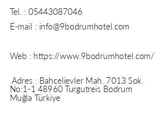 9bodrum Butik Hotel Turgutreis iletiim bilgileri