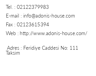 Adonis House Hotel iletiim bilgileri