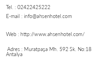 Ahsen Hotel Antalya iletiim bilgileri