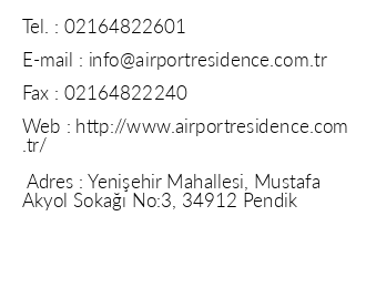 Airport Residence Hotel iletiim bilgileri