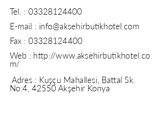Akehir Butik Hotel iletiim bilgileri