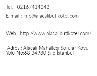 Alacal Butik Otel & Restaurant iletiim bilgileri