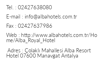 Alba Royal Hotel iletiim bilgileri