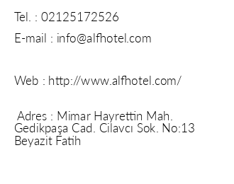 Alf Hotel iletiim bilgileri