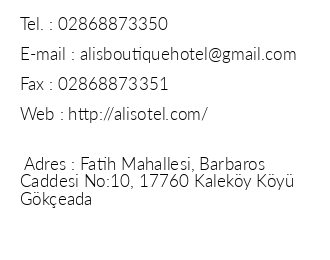 Ali Boutique Otel iletiim bilgileri