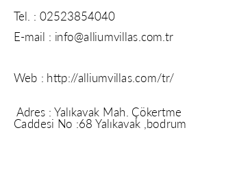 Allium Villas Resort Hotel Yalkavak iletiim bilgileri