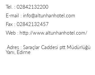 Altunhan Hotel iletiim bilgileri