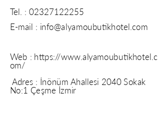 Alya Mou Butik Hotel iletiim bilgileri