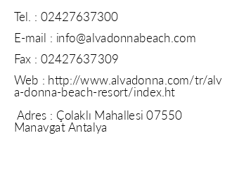 Alva Donna Beach Resort Comfort iletiim bilgileri