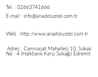 Anadolu Hotel Edremit iletiim bilgileri