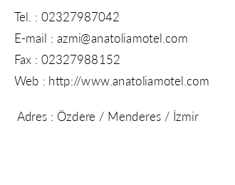 Anatolia Motel iletiim bilgileri