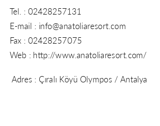 Anatolia Resort iletiim bilgileri
