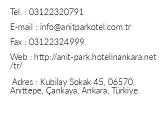 Ant Park Otel iletiim bilgileri