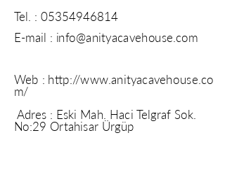 Anitya Cave House iletiim bilgileri