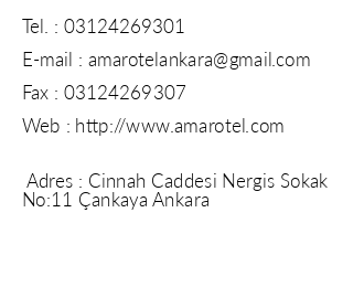 Ankara Amar Hotel iletiim bilgileri