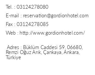 Gordion Hotel Special Class iletiim bilgileri
