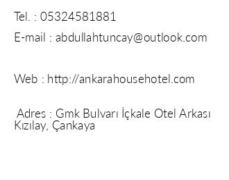 Ankara House Hotel iletiim bilgileri