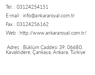 Ankara Royal Hotel iletiim bilgileri