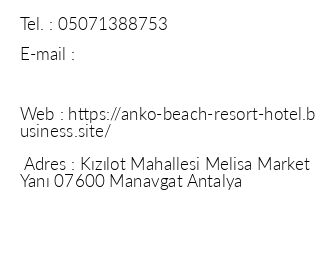 Anko Beach Resort Hotel iletiim bilgileri
