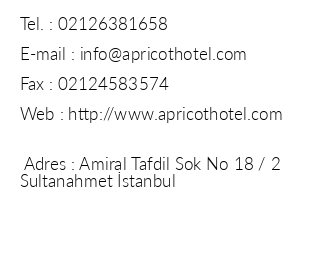 Apricot Hotel iletiim bilgileri