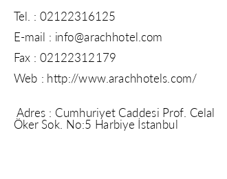 Arach Hotel Harbiye iletiim bilgileri