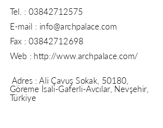Arch Palace Hotel iletiim bilgileri