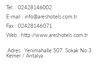 Ares Hotel Kemer iletiim bilgileri