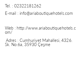 Aria Boutique Hotels iletiim bilgileri