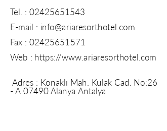 Aria Resort & Spa iletiim bilgileri
