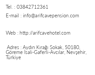 Arif Cave Hotel iletiim bilgileri