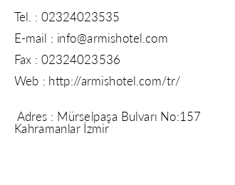 Armis Hotel zmir iletiim bilgileri