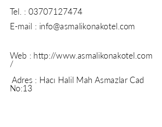 Asmal Konak Hotel iletiim bilgileri