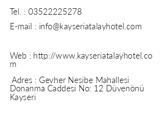 Atalay Hotel Kayseri iletiim bilgileri