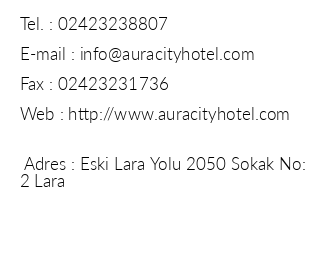 Aura City Hotel iletiim bilgileri