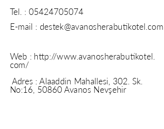 Avanos Hera Butik Otel iletiim bilgileri