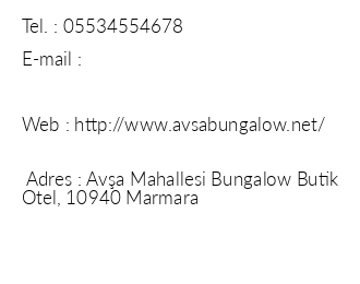Ava Bungalow Butik Otel iletiim bilgileri