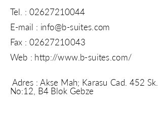 B-suites Hotel iletiim bilgileri
