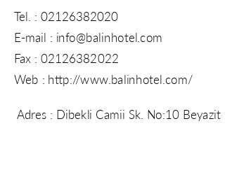 Balin Hotel iletiim bilgileri