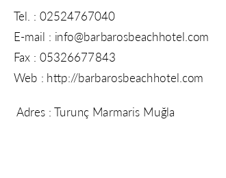 Barbaros Beach Hotel iletiim bilgileri