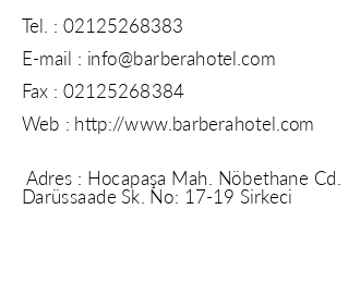 Barbera Hotel iletiim bilgileri