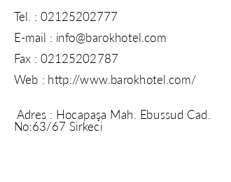 Barok Hotel iletiim bilgileri