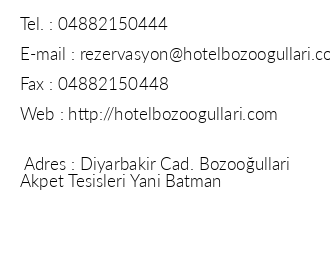 Bozoullar Hotel iletiim bilgileri