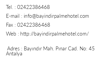 Bayndr Palme Hotel iletiim bilgileri