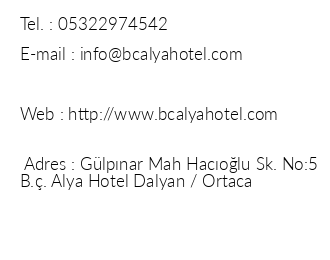 B Alya Hotel iletiim bilgileri