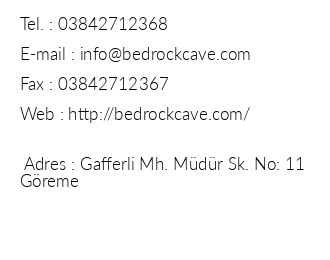 Bedrock Cave Hotel iletiim bilgileri