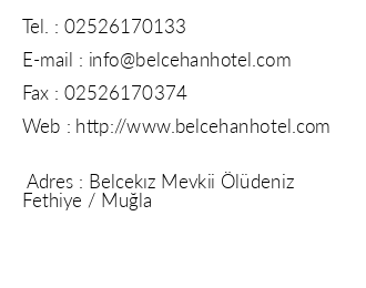 Belcehan Deluxe Hotel iletiim bilgileri