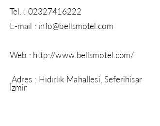 Bells Motel Seferihisar iletiim bilgileri