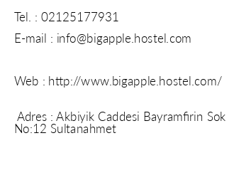 Big Apple Hostel iletiim bilgileri