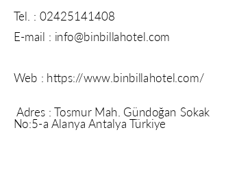 Binbilla Hotel iletiim bilgileri