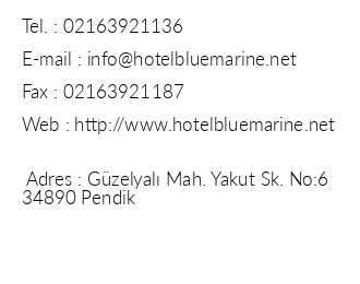 Blue Marine Hotel Pendik iletiim bilgileri